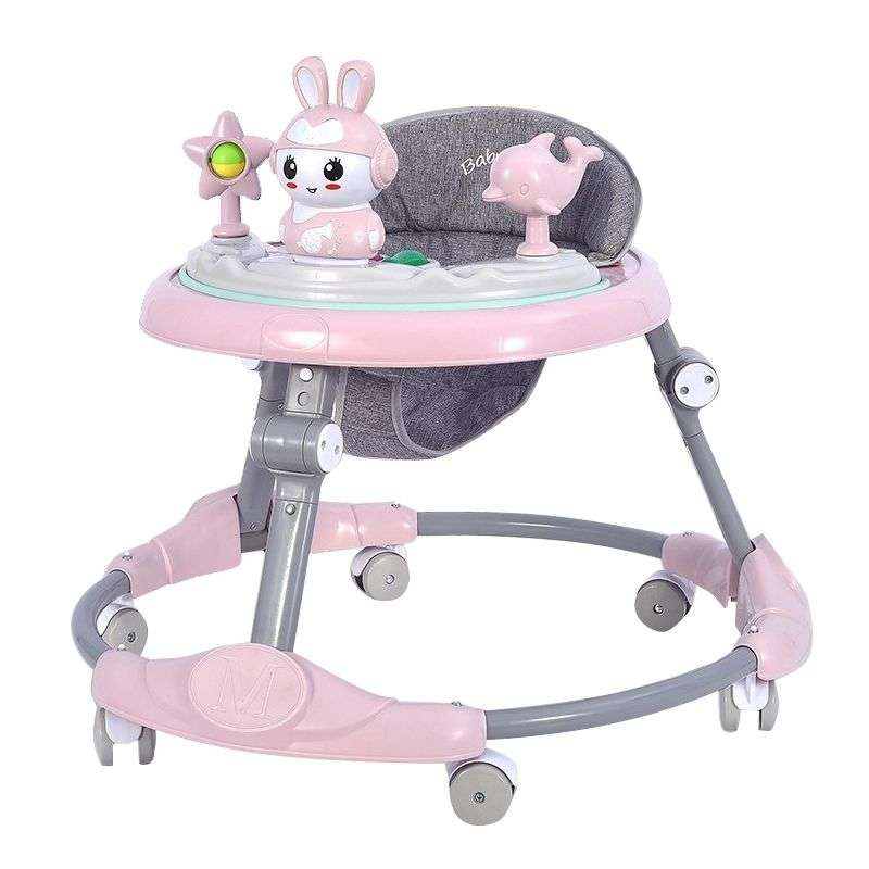 Baby Walker Multi-Function Anti-Rollover Anti-O-Leg Can Sit And Fold - Pink