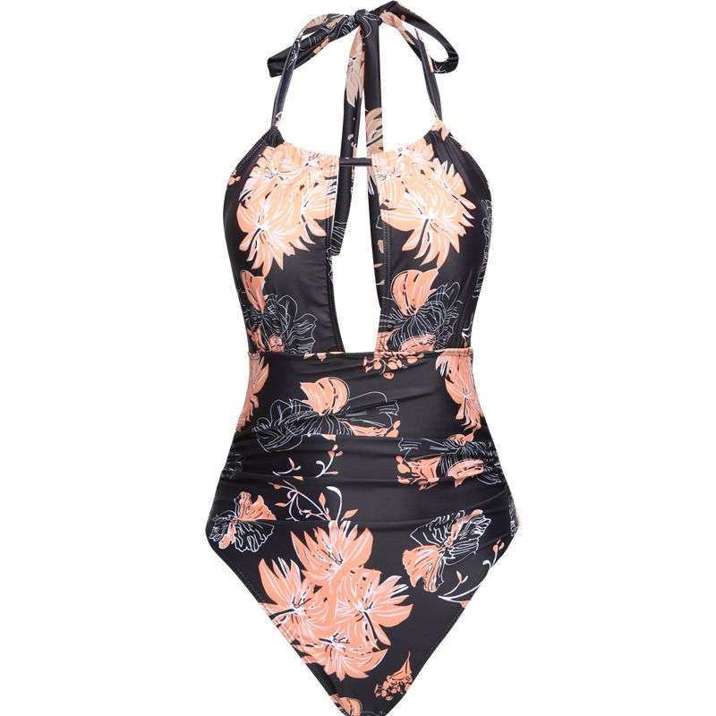 Olive Tree - Ladies One Piece Tummy Control 2-Way Swimsuit -BlackFlower - 2XL