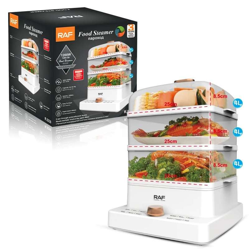 RAF White Electric Food Steamer 1200W