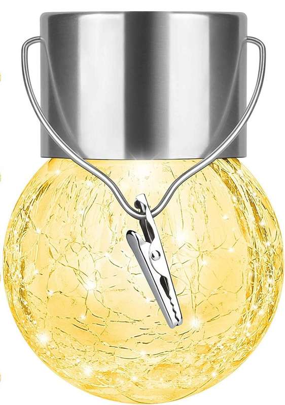 Set of 4 Outdoor Hanging Solar Lights,Cracked Glass Solar LED Lights