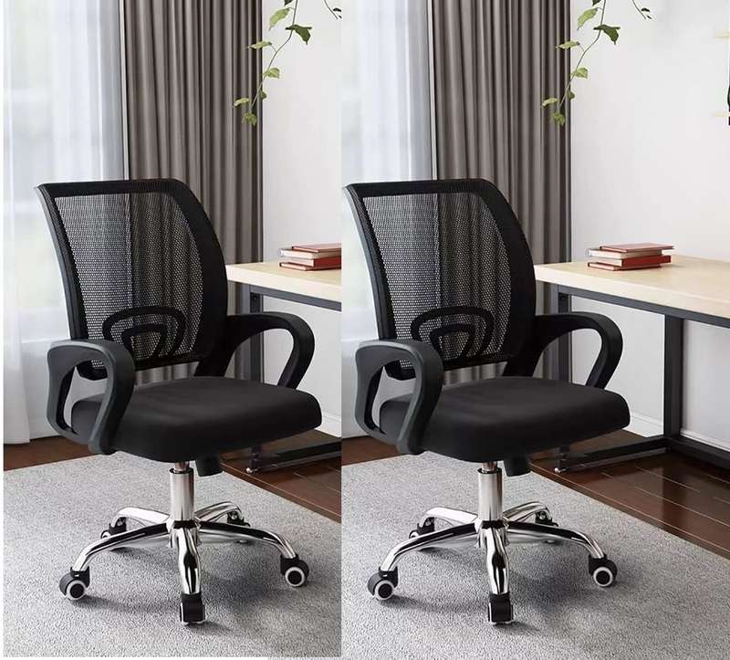 Office Chairs - Mesh Fabric Mid-Back -2 Pack -Black Colou