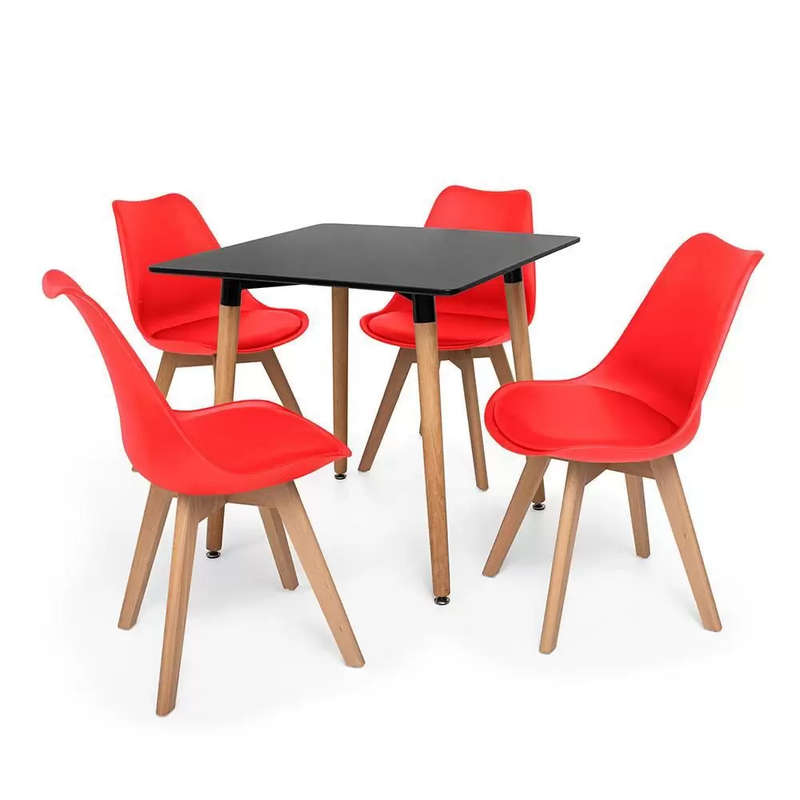 Dining Suites/Sets - Square Dining Table with Four Padded Red Chairs