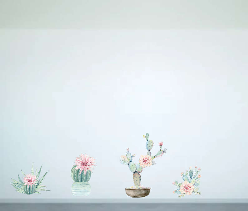 Wall Vinyl Stickers - Water color Cactus  - Pack of 4 - Vinyl Stickers