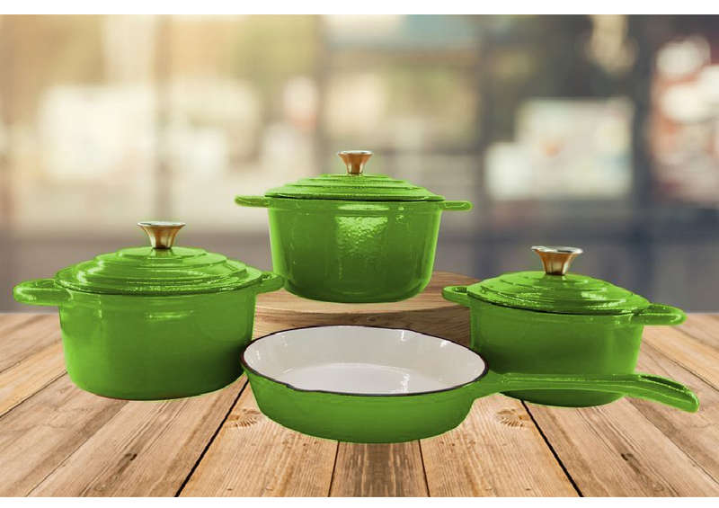 Durable Cast Iron Cookware Set 7 Piece - Green