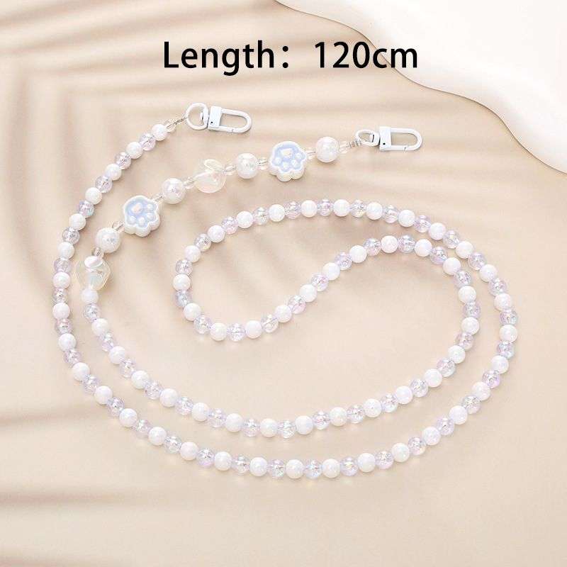 Bigfive Long Phone Lanyard Beads Chain With 2Pcs Back Patch - Pink