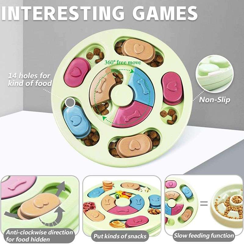 Interactive Dog Round Puzzle Game Toy Treat Dispenser Slow Feeder - Pink