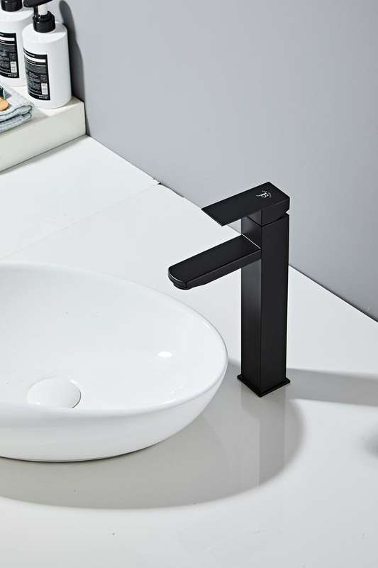 Jack Brown Square Tall Bathroom Basin Mixer Tap With Hose - Matt Black