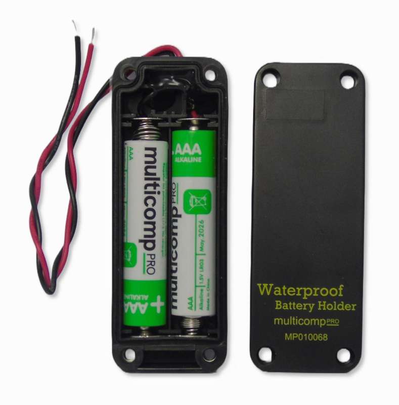 Multicomp Pro (MP010068) Battery Holder 2xAAA Size, 150mm, Screw, IP65