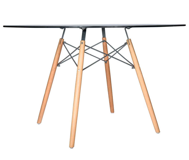 Round Glass Dining Table With Elegant Wooden Legs