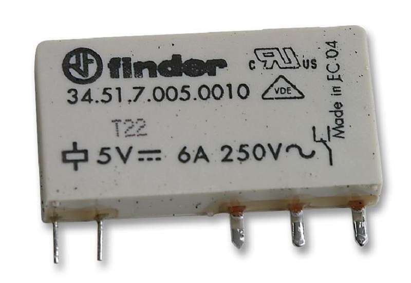 Finder (34.51.7.005.0010) General Purpose Relay, Power, SPDT, 5 VDC, 6 A