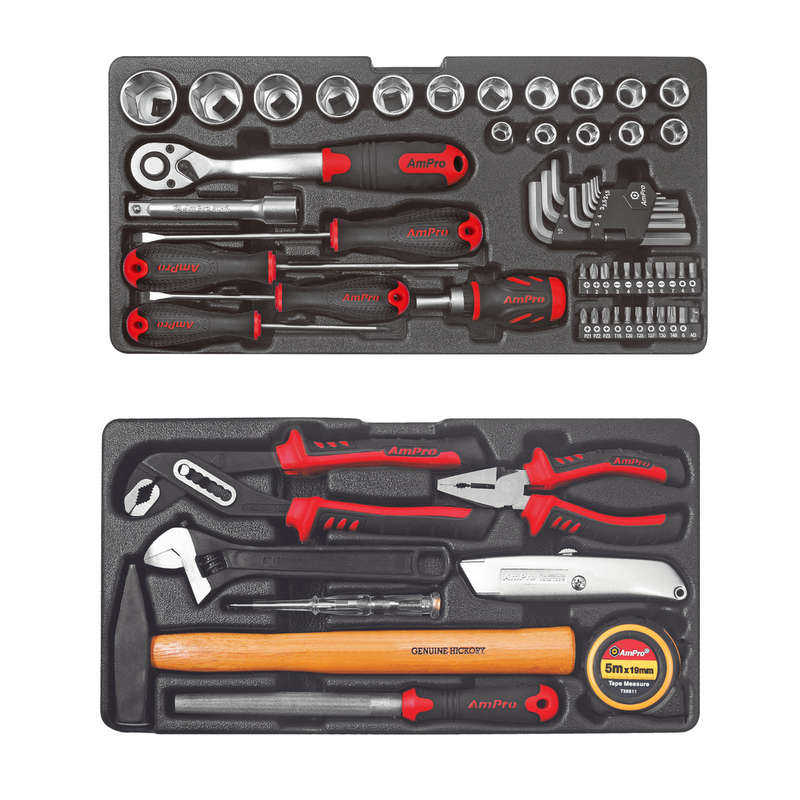 Ampro 68 Piece 1/2` Dr 2-Drawer Chest Tool Set with torch combo