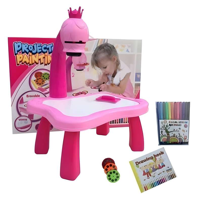 Child Learning Desk with Smart Projector, Trace and Draw Projector Toy - Pink