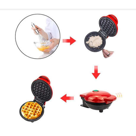 350W Non-Stick Mini Waffle Maker - Red