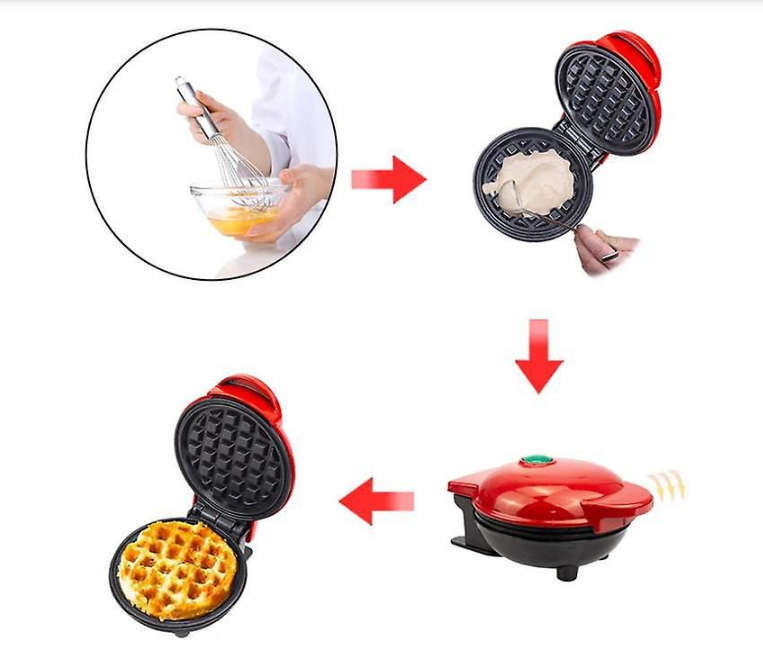 350W Non-Stick Mini Waffle Maker - Red