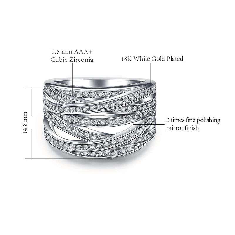 Jacaranda Luxury Crossover Ring Wide Finger Bands For Women - Size9