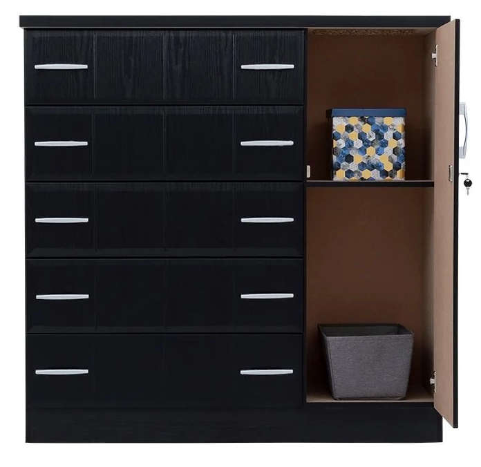 Wood Chest of Drawers in Oak/Black - Black
