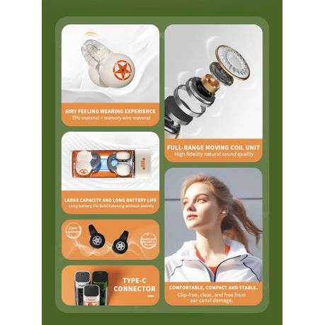 JEEP - EC002 - Wireless Ear Hook Earbuds With 270 Rotation - Orange