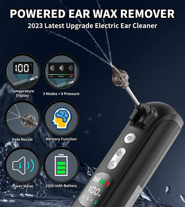 Ear Wax Removal, Electric Water Power Ear Cleaner 8 Pressure Modes