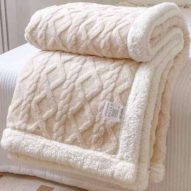 Polyester Geometric Fleece Blanket (all season) - Cream White