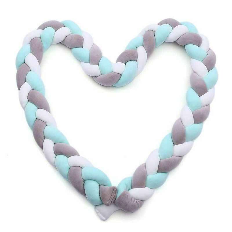Braid Crib Bumper Knotted Bumper Breathable Pillow Cradle Bedding Decors - Blue