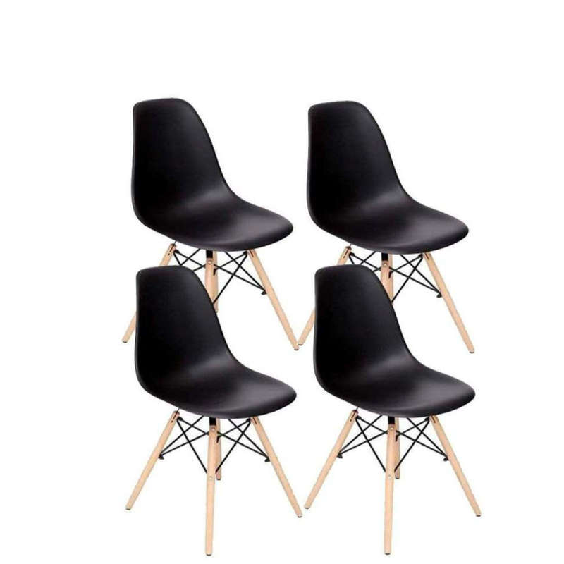 4 Black Wooden Leg Dining Chairs Set