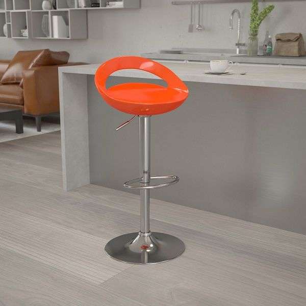 Barstool - Glossy Cutout Barstool with Gear Lift - Orange