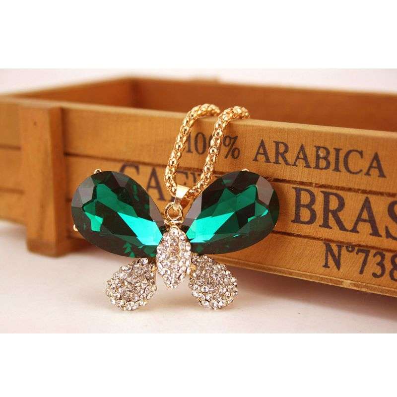 Butterfly Pendant Necklace For Women - Green