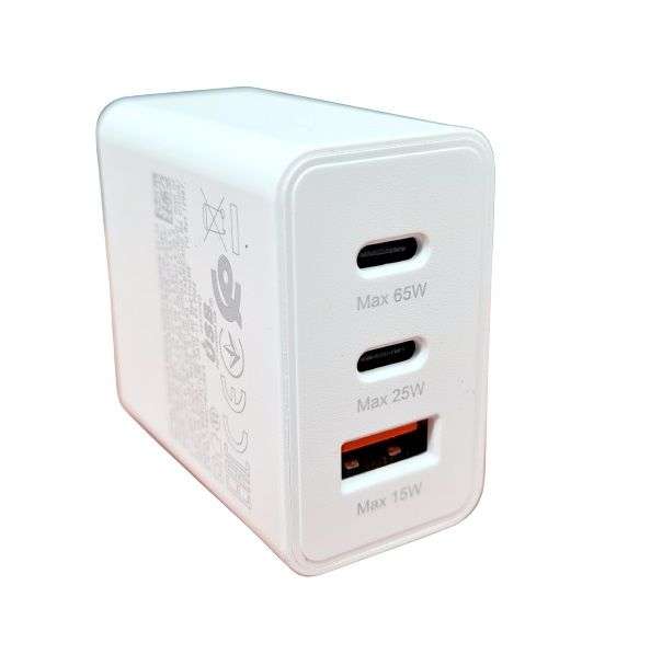65W Super Fast Power Adapter Charger Black & White With C to C Cable