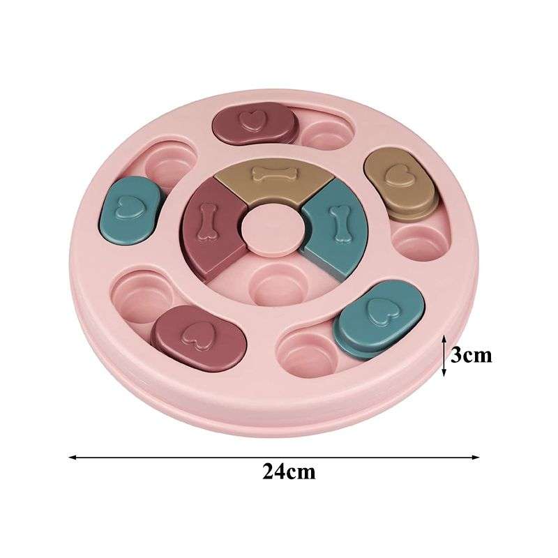 Interactive Dog Round Puzzle Game Toy Treat Dispenser Slow Feeder - Pink