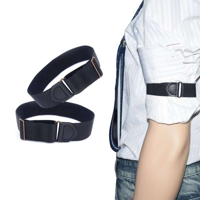 Sleeve Garters Elastic Armband With Collar Protectors - Black