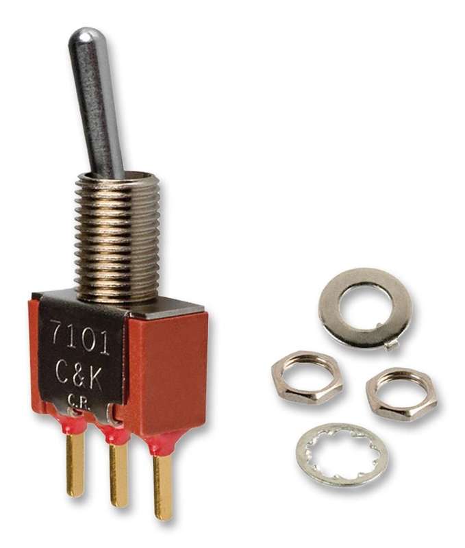 C&K Copmonents (7101SYCQE) Toggle Switch, On-None-On, SPDT, Non Illuminated