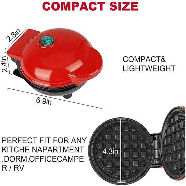350W Non-Stick Mini Waffle Maker - Red