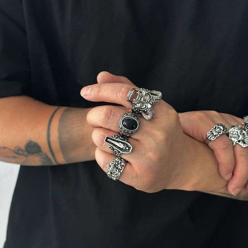 Gothic Punk Rings Vintage Silver Open Ring Bulky Hippie Rings