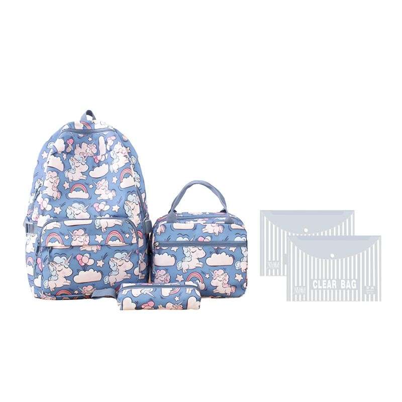 Unicorn Girls School Backpacks With Lunch Bag and Pencil Case - Blue