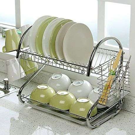 2 Layer Steel Tableware & Dish Rack with Cups and Cutlery Holders (PLEASE READ DESCRIPTION)