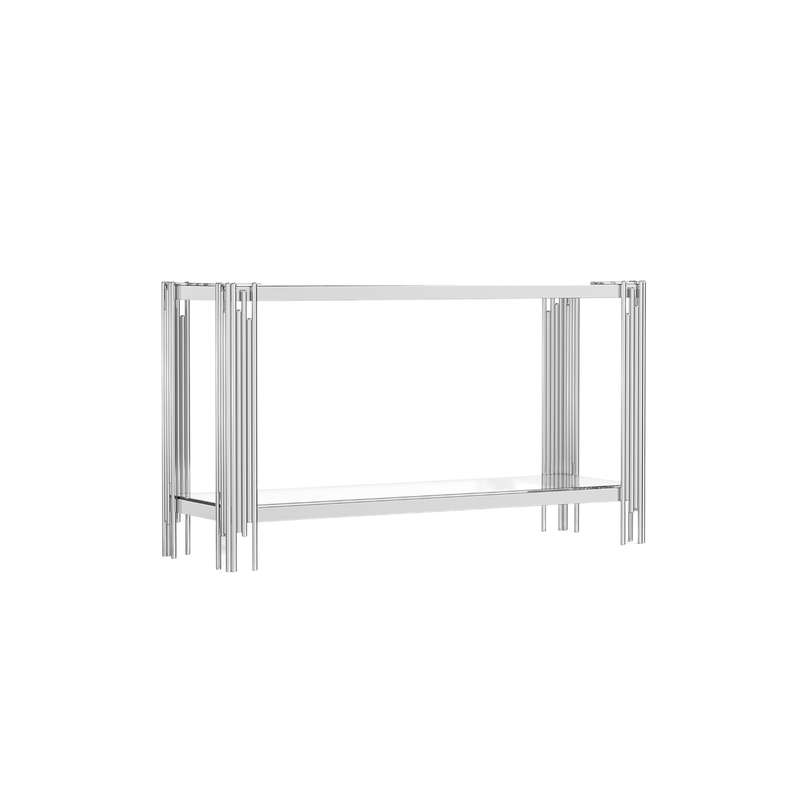 120cm x 40cm Modern Glass Console Table with Silver Metal Frame