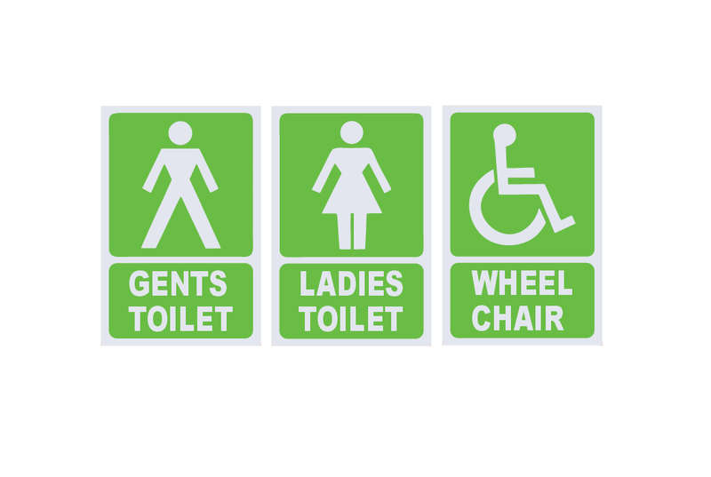 Toilet / Restroom Safety Signs - Pack Of 3 ABS Sign Boards - Ladies, Gents And Wheel Chair Signs