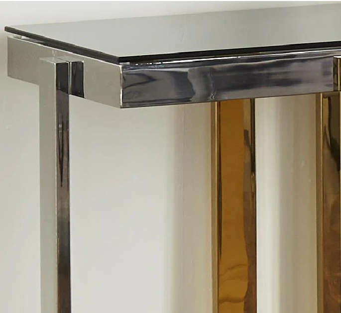 Modern plated metal and glass console table