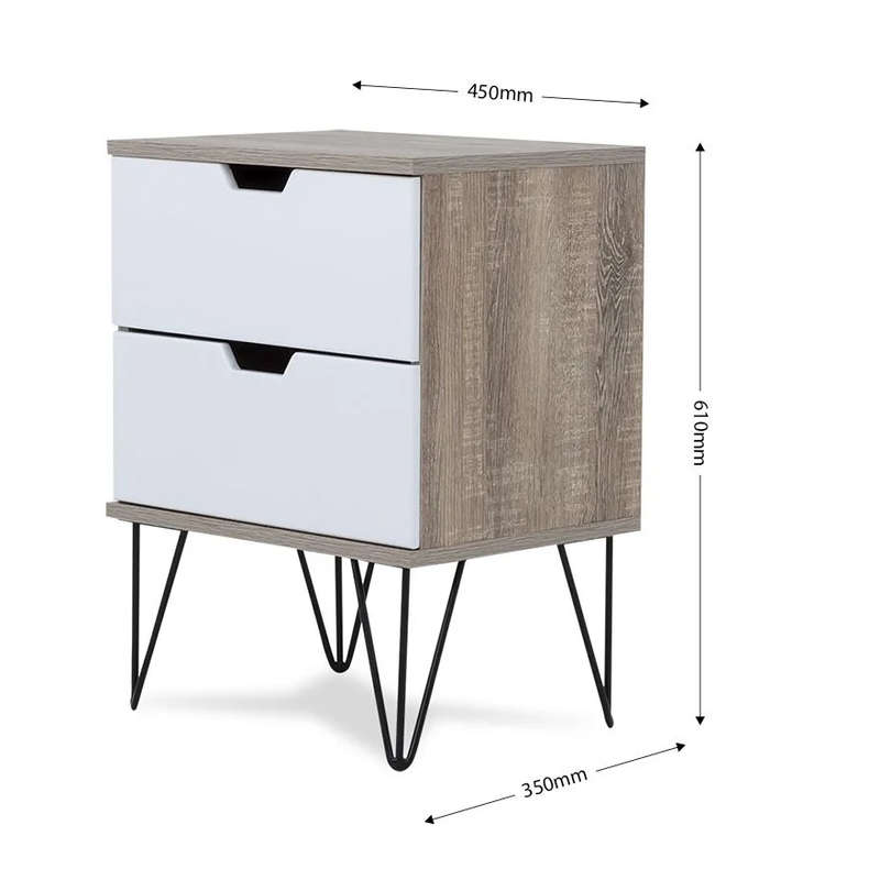 2 Draw Pedestal-Engineered Wood Bedside Table - White, Brown