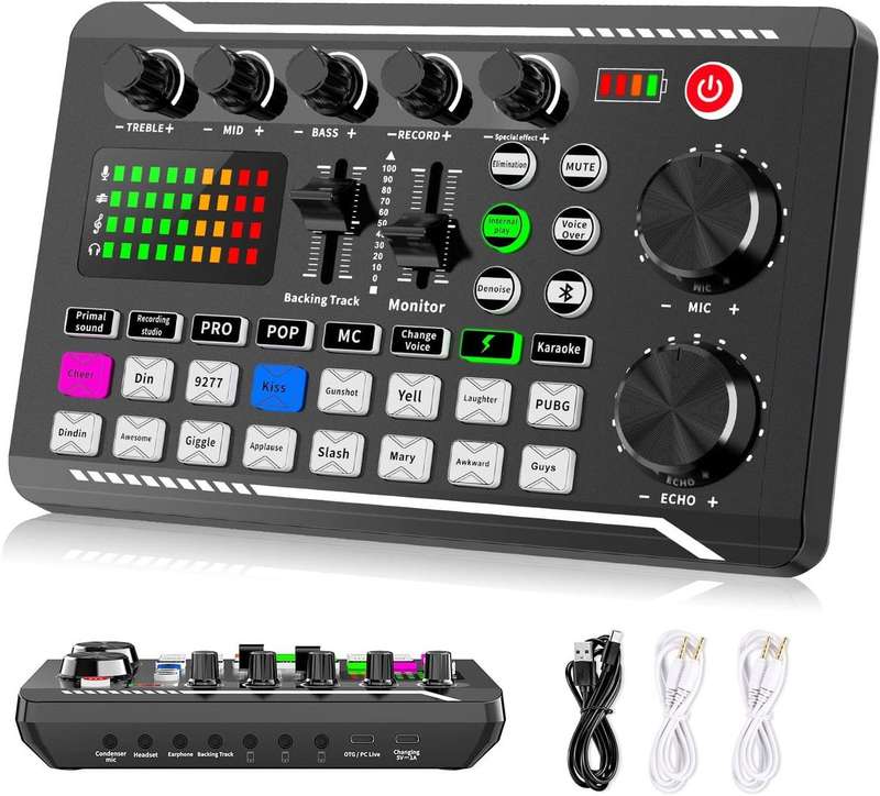 Live Sound Card Audio Mixer, Podcast Audio Interface with DJ Effects