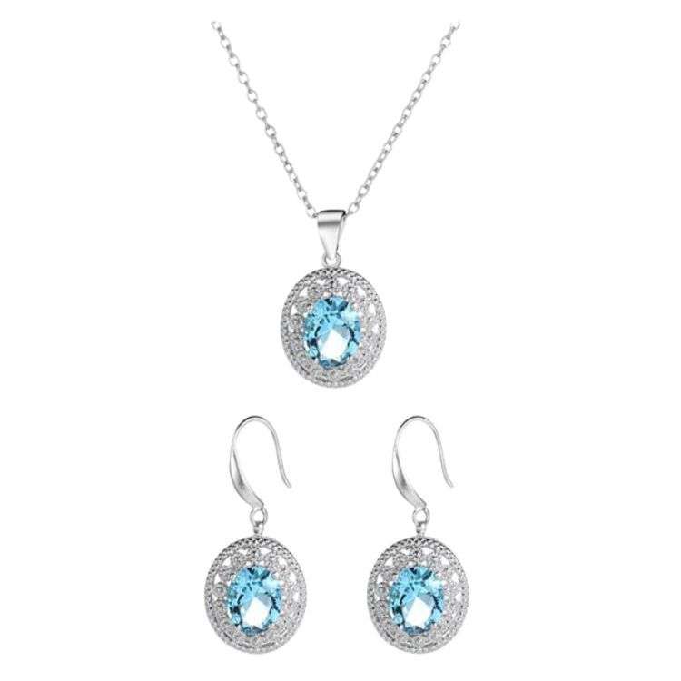 Shiny Crystal Rhinestone Oval Pendent Bridal Jewellry Set