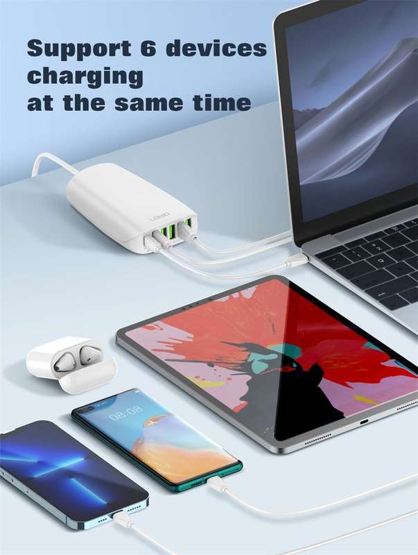 LDNIO 65W USB Fast Charging 6 Port USB Charger For your MacBook& CellPhones