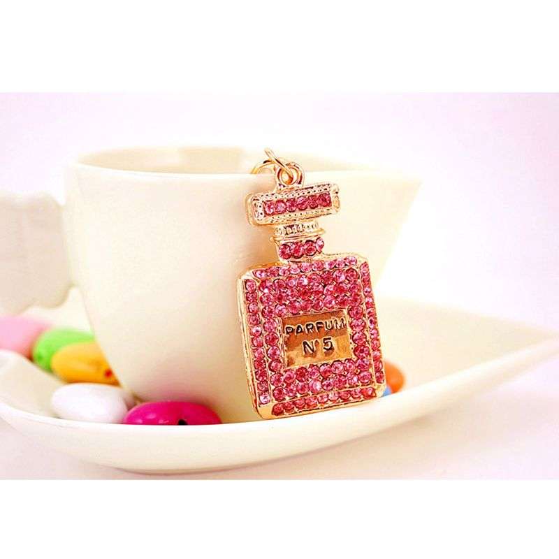 Artificial Perfume Bottle Inlay Rhinestone Keychain - Gold