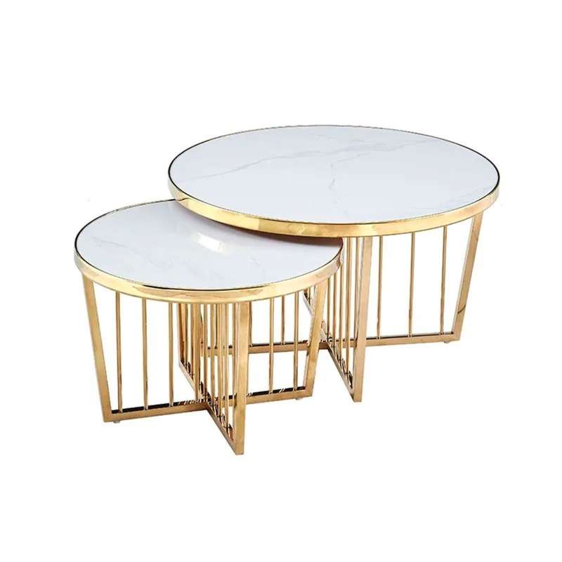 White, Gold Ceramic Round Coffee Table
