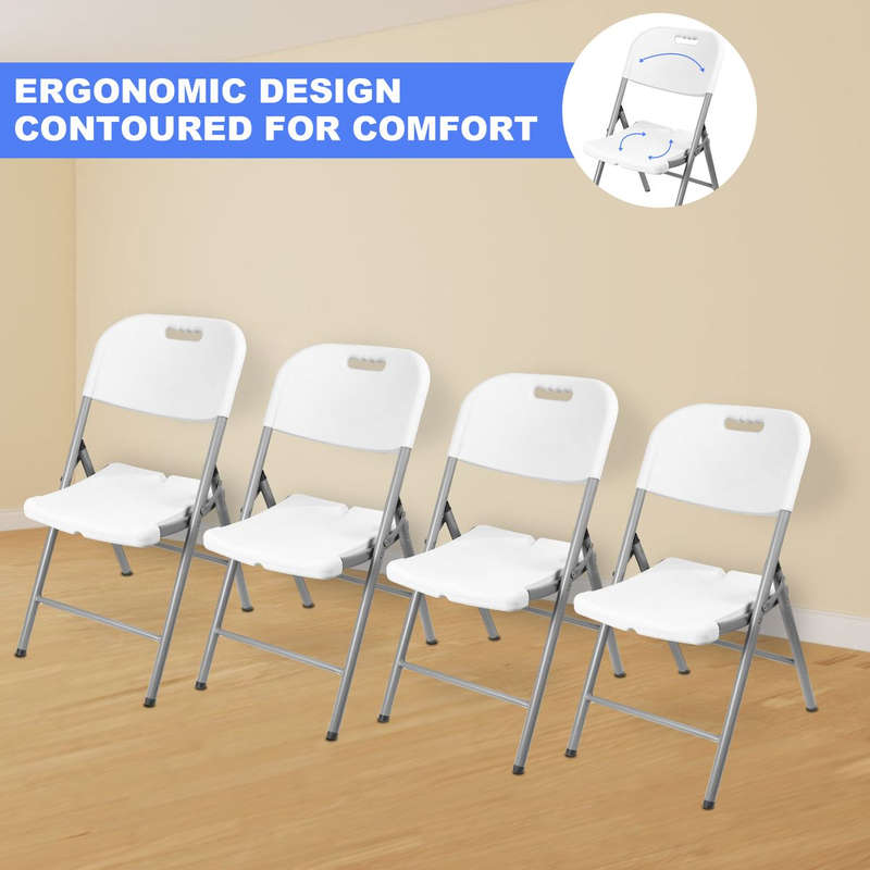 Foldable Plastic Chairs - 4 Pack- White Colour