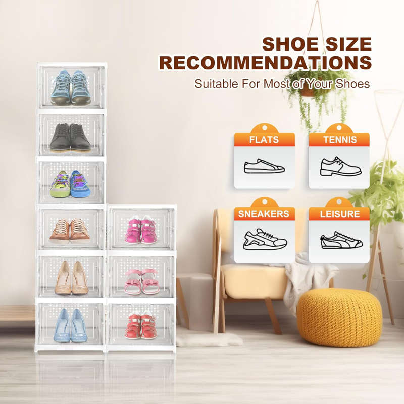 3 Tier Installation Free Shoe Box Clear Stackable Shoe Organizer for Closet