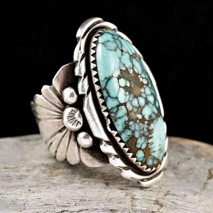Vintage Fashion Men Ring Green Geometric Design Unisex - 6