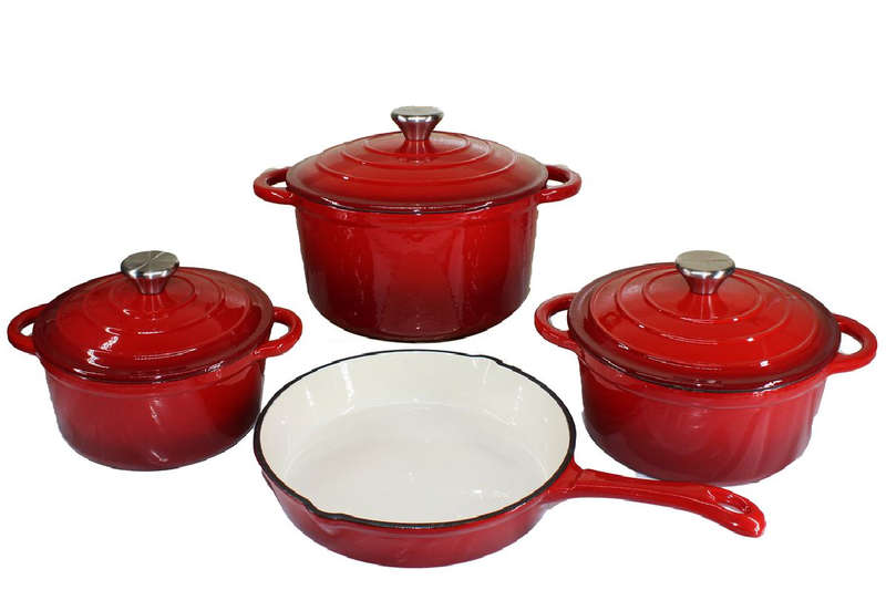 Durable Cast Iron Cookware Set 7 Piece - Red
