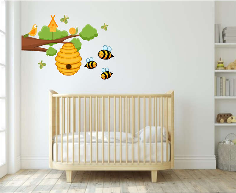 Tree and Honeycombe Wall Decal With Bees and Buterflies