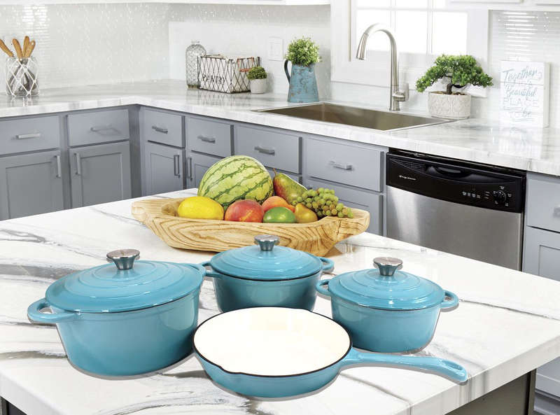 Durable Cast Iron Cookware Set 7 Piece - Blue